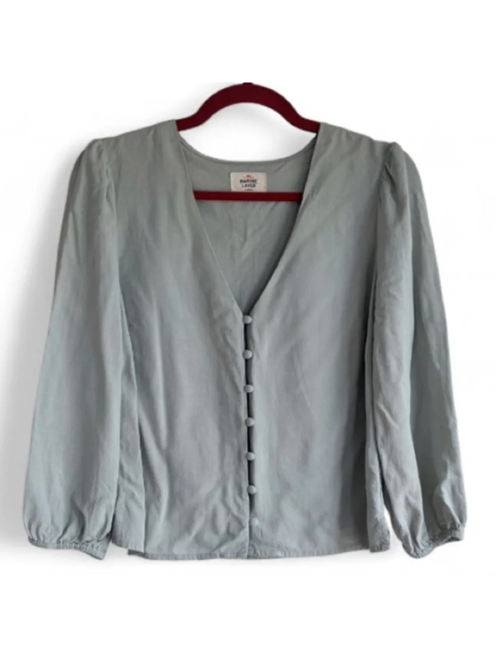 Marine Layer Sage Green V Neck Button Down Blouse Size XS